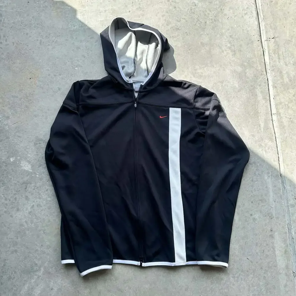 Vintage Nike Full Zip Athletic Track Hoodie Jacket Black and White